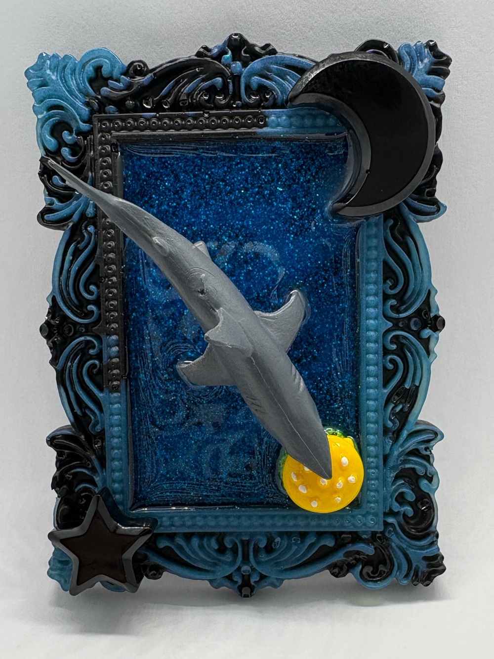 Handmade “Midnight Snack” Glitter Resin Mini Framed Mixed Media Weird Art